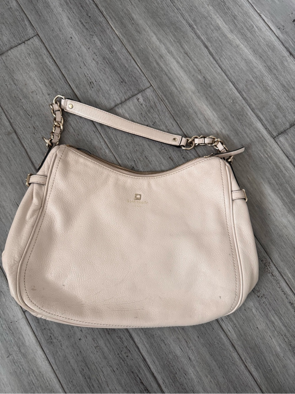 kate spade Cream Leather Chain-Trim Shoulder Bag